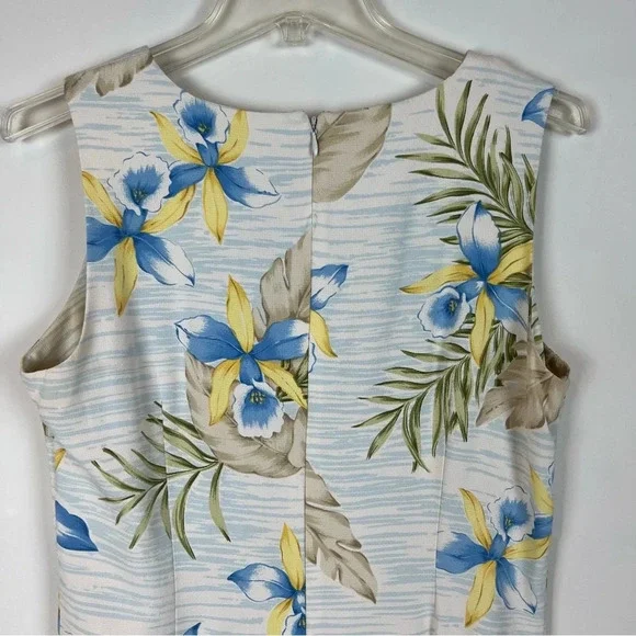 100% Silk Hawaiian Floral Sleeveless Dress Tropical Coastal Grandma 12 Cruise - Picture 6 of 10